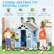 Outsunny Căsuță din Lemn de Exterior pentru Copii cu Ușă și Ferestre, Căsuță pentru Copii de 3-7 Ani, 151x112.5x142 cm, Albastru | Aosom Romania 