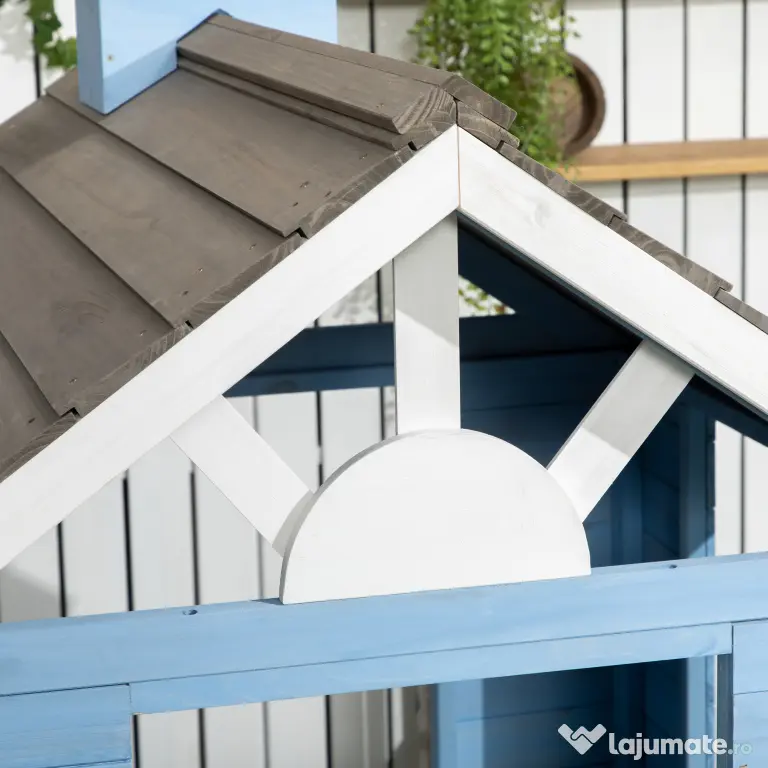 Outsunny Căsuță din Lemn de Exterior pentru Copii cu Ușă și Ferestre, Căsuță pentru Copii de 3-7 Ani, 151x112.5x142 cm, Albastru | Aosom Romania