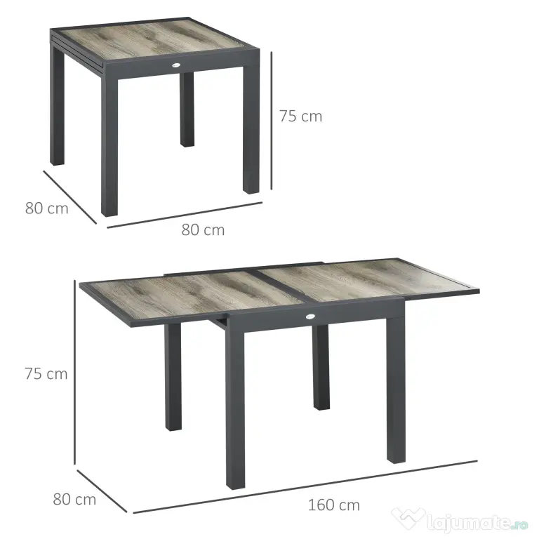Outsunny Masă de Grădină Extensibilă 80/160x80x75 cm, Masă de Dining pentru 6 Persoane Dreptunghiulară din Aluminiu cu Blat din Plastic, pentru Terasă, Balcon și Exterior, Bej | Aosom Romania