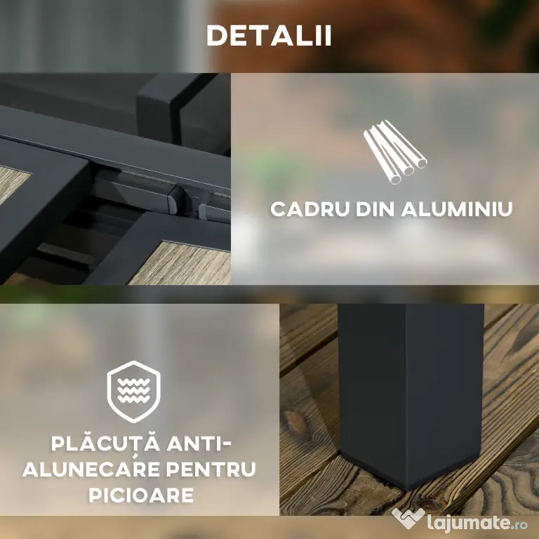 Outsunny Masă de Grădină Extensibilă 80/160x80x75 cm, Masă de Dining pentru 6 Persoane Dreptunghiulară din Aluminiu cu Blat din Plastic, pentru Terasă, Balcon și Exterior, Bej | Aosom Romania