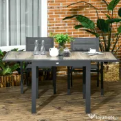 Outsunny Masă de Grădină Extensibilă pentru 6 Persoane din Plastic și Aluminiu, 80/160x80x75 cm, Bej 