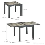 Outsunny Masă de Grădină Extensibilă pentru 6 Persoane din Plastic și Aluminiu, 80/160x80x75 cm, Bej 