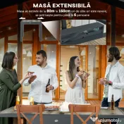 Outsunny Masă de Grădină Extensibilă pentru 6 Persoane din Plastic și Aluminiu, 80/160x80x75 cm, Bej 