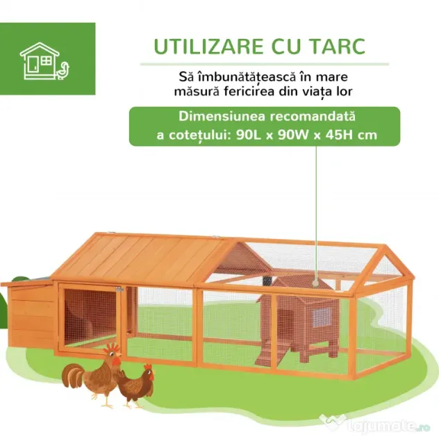 PawHut Coteț pentru Găini de Exterior cu Acoperiș Rabatabil și Ușă Largă Pentru 4-8 Găini, 240x112,5x76 cm, Portocaliu | Aosom Romania