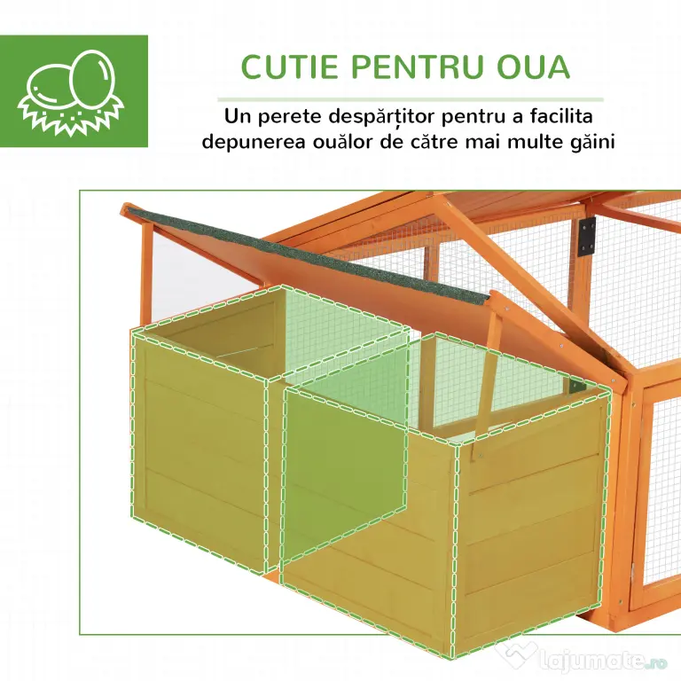 PawHut Coteț pentru Găini de Exterior cu Acoperiș Rabatabil și Ușă Largă Pentru 4-8 Găini, 240x112,5x76 cm, Portocaliu | Aosom Romania