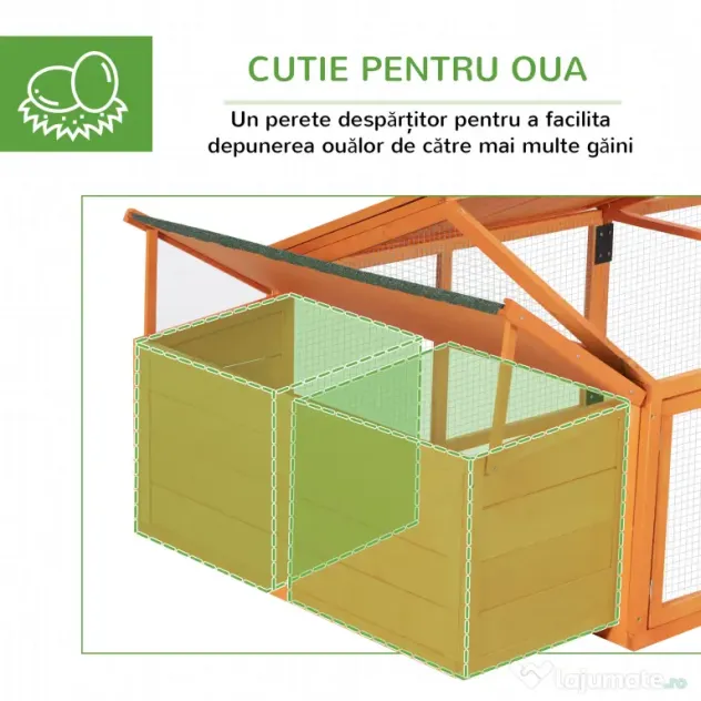 PawHut Coteț pentru Găini de Exterior cu Acoperiș Rabatabil și Ușă Largă Pentru 4-8 Găini, 240x112,5x76 cm, Portocaliu | Aosom Romania