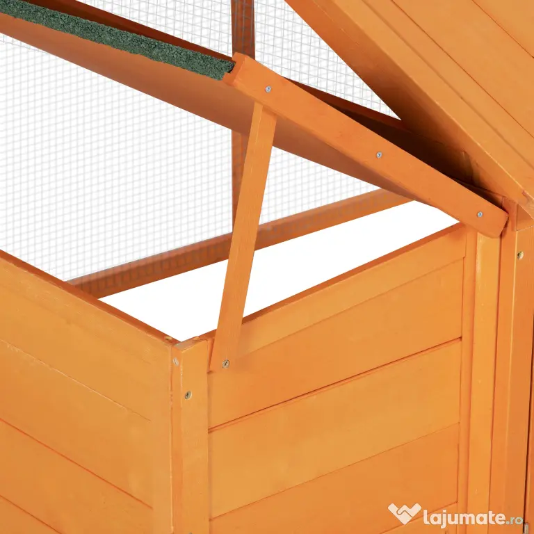 PawHut Coteț pentru Găini de Exterior cu Acoperiș Rabatabil și Ușă Largă Pentru 4-8 Găini, 240x112,5x76 cm, Portocaliu | Aosom Romania