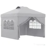 Outsunny Pavilion pliabil 3x3 m cu înălțime reglabilă pe 3 niveluri, ferestre și geantă de transport, gri deschis