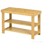 HOMCOM Bancă scaun pentru pantofi joasă din bambus cu 2 rafturi cu șipci și șezut, 70x28x45 cm, Natural
