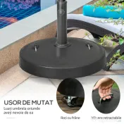 Outsunny Bază Umbrelă 23.5kg cu Manivele și Roți Blocabile, Suport din Rășină/Oțel, Ø53x41 cm, Negru | Aosom Romania