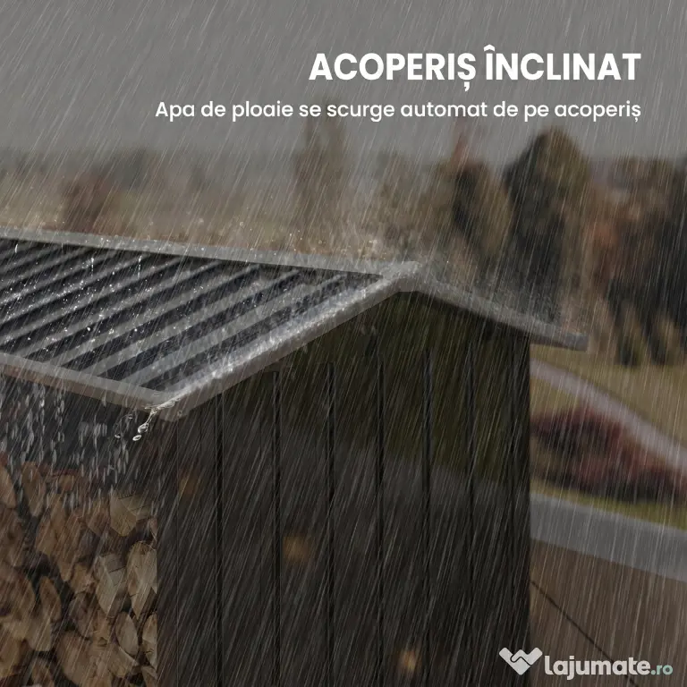 Outsunny Suport de Lemne cu Structură din Oțel Galvanizat 240x86x160cm Negru | Aosom Romania