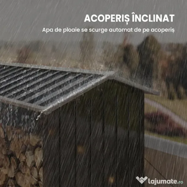 Outsunny Suport de Lemne cu Structură din Oțel Galvanizat 240x86x160cm Negru | Aosom Romania