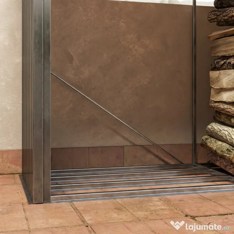 Outsunny Suport de Lemne cu Structură din Oțel Galvanizat 240x86x160cm Negru | Aosom Romania