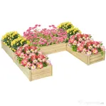 Outsunny Jardiniera de Exterior 5 Piese modulare cu Fund Deschis din Lemn de Brad pentru Plante, Flori si Legume 230x230x28 cm, culoare Lemn natur