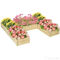 Outsunny Jardiniera de Exterior 5 Piese modulare cu Fund Deschis din Lemn de Brad pentru Plante, Flori si Legume 230x230x28 cm, culoare Lemn natur