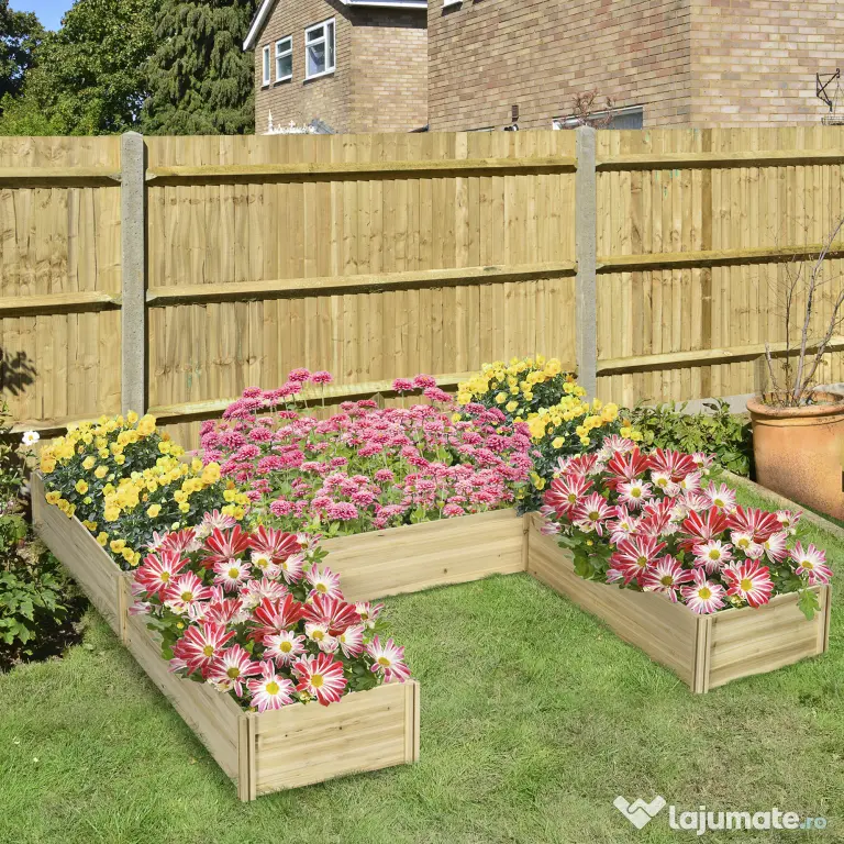Outsunny Set 5 Jardiniere Modulare de Exterior din Lemn de Brad, pentru Grădinărit și Decor, Natural | Aosom Romania