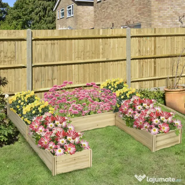 Outsunny Set 5 Jardiniere Modulare de Exterior din Lemn de Brad, pentru Grădinărit și Decor, Natural | Aosom Romania