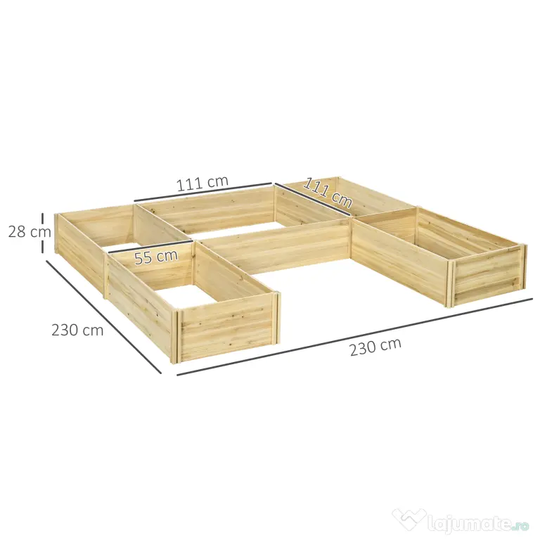 Outsunny Set 5 Jardiniere Modulare de Exterior din Lemn de Brad, pentru Grădinărit și Decor, Natural | Aosom Romania