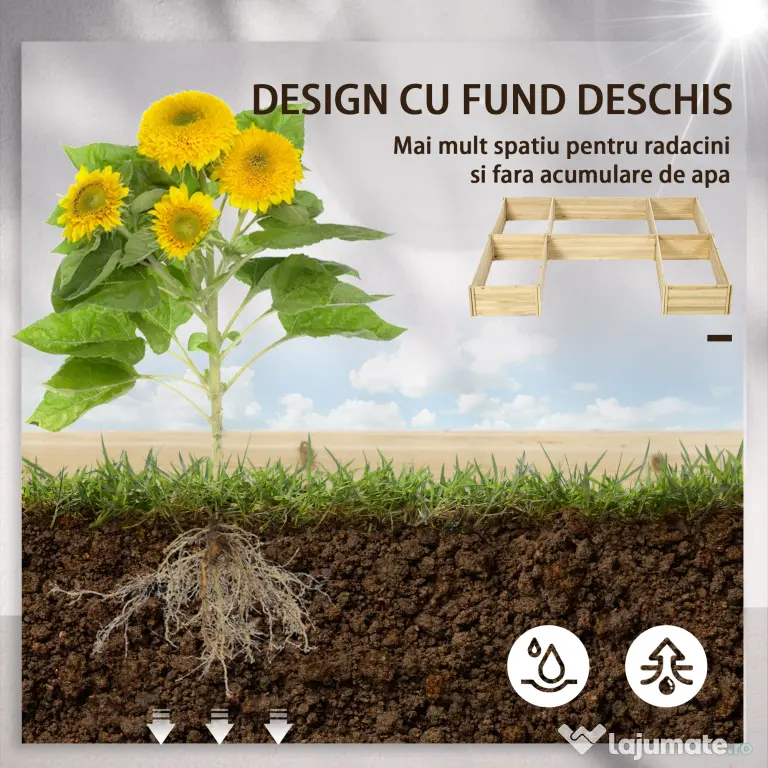 Outsunny Set 5 Jardiniere Modulare de Exterior din Lemn de Brad, pentru Grădinărit și Decor, Natural | Aosom Romania