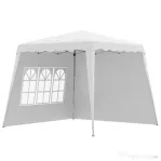 Outsunny Pavilion pliabil cu 2 laterale, Stalpi oblici si geanta de transport, cort de evenimente inaltime reglabila UV50+, cort de gradina, curte, acoperis 2,4 x 2,4 m / baza 2,9 x 2,9 m, alb