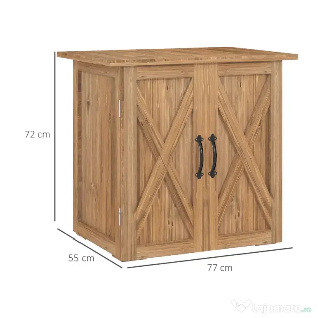Outsunny Dulap de Exterior din Lemn cu 2 Uși, Căsuță de Grădină pentru Unelte cu Acoperiș Impermeabil, 77x55x72 cm, Maro | Aosom Romania