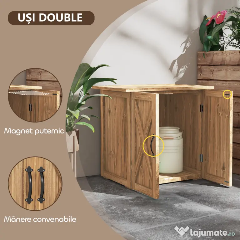 Outsunny Dulap de Exterior din Lemn cu 2 Uși, Căsuță de Grădină pentru Unelte cu Acoperiș Impermeabil, 77x55x72 cm, Maro | Aosom Romania