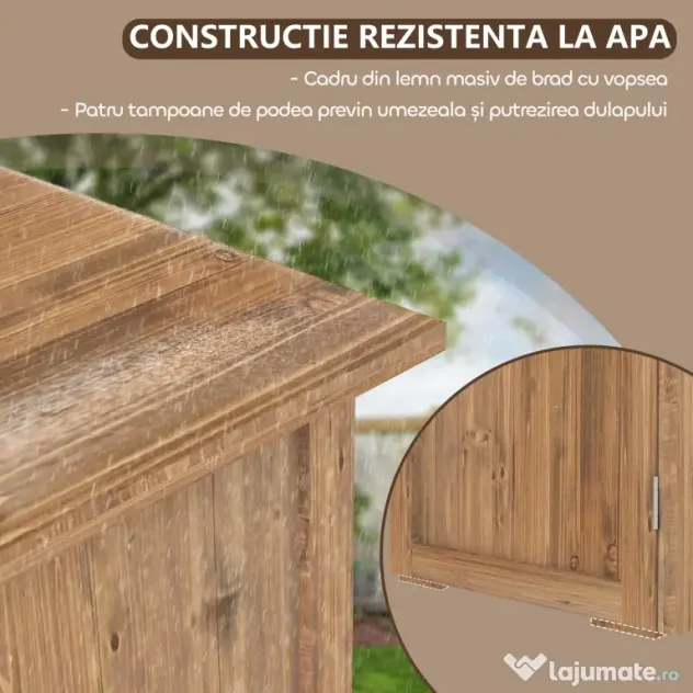 Outsunny Dulap de Exterior din Lemn cu 2 Uși, Căsuță de Grădină pentru Unelte cu Acoperiș Impermeabil, 77x55x72 cm, Maro | Aosom Romania