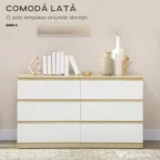 Homcom Comoda 6 Sertare 135×48×77 cm Alb/Natur