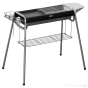Outsunny Grătar cu Cărbune cu Grilaj și Plită de Gătit, Coș și Rafturi, 107x63x75cm, Negru 