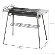 Outsunny Grătar cu Cărbune cu Grilaj și Plită de Gătit, Coș și Rafturi, 107x63x75cm, Negru 