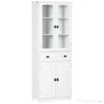 HOMCOM Bufet de Bucătărie cu 2 Dulapuri și Sertar, Mobilier de Bucătărie cu Uși și Rafturi Reglabile, 60x30x160 cm, Alb | Aosom Romania