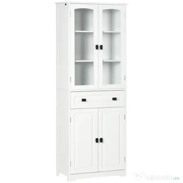 HOMCOM Bufet de Bucătărie cu 2 Dulapuri și Sertar, Mobilier de Bucătărie cu Uși și Rafturi Reglabile, 60x30x160 cm, Alb | Aosom Romania
