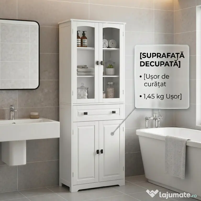 HOMCOM Bufet de Bucătărie cu 2 Dulapuri și Sertar, Mobilier de Bucătărie cu Uși și Rafturi Reglabile, 60x30x160 cm, Alb | Aosom Romania