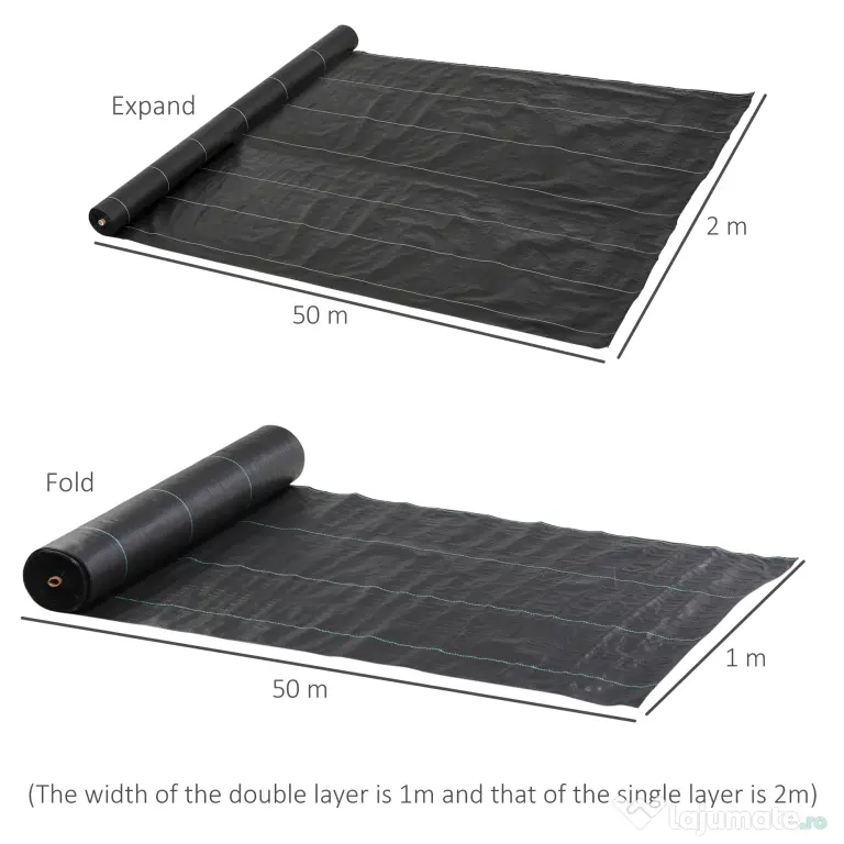 Outsunny Folie pentru Mulcire 50x2 m, Respirabilă și Anti-UV, din Polipropilenă Neagră