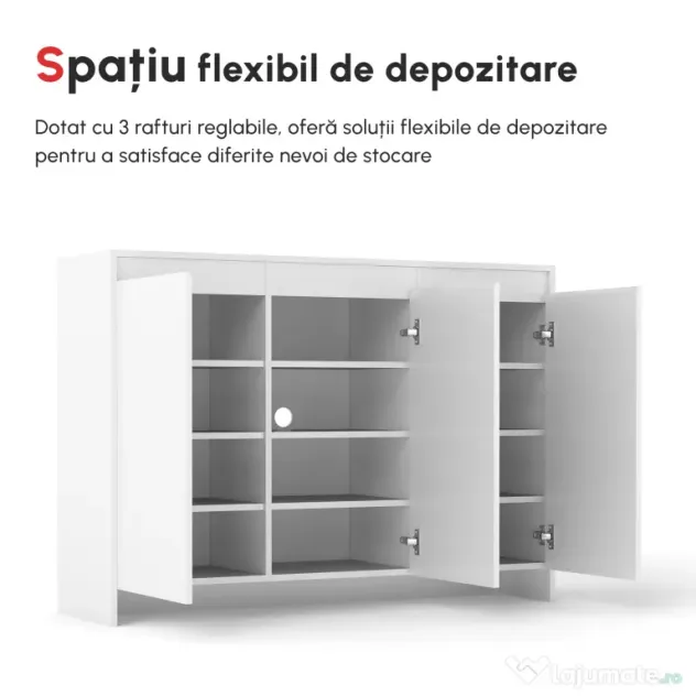 HOMCOM Bufet Modern cu 12 Rafturi, PAL, pentru Bucătărie, Sufragerie, Hol, 120x35x85 cm, Alb, Spațiu Amplu de Depozitare | Aosom Romania