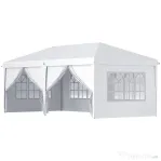 Outsunny Cort 6x3 m pliabil din otel si material Oxford, cort pentru gradina cu 6 pereti laterali, franghii si carlige, alb