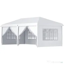 Outsunny Cort 6x3 m pliabil din otel si material Oxford, cort pentru gradina cu 6 pereti laterali, franghii si carlige, alb