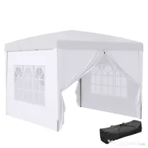 Outsunny Cort Impermeabil 3x3m Grădină, Panouri Laterale Pliabile, Oțel Oxford, Alb | Aosom Romania