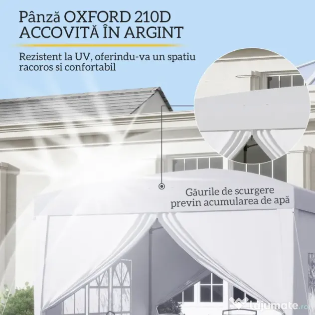 Outsunny Cort Impermeabil 3x3m Grădină, Panouri Laterale Pliabile, Oțel Oxford, Alb | Aosom Romania