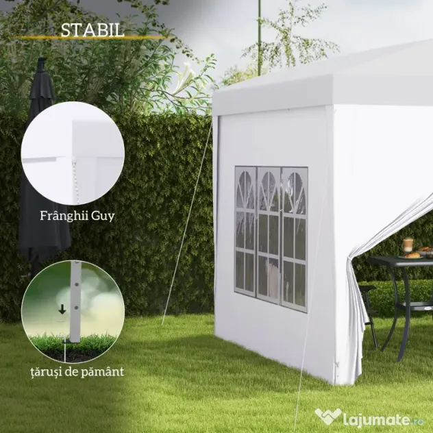 Outsunny Cort Impermeabil 3x3m Grădină, Panouri Laterale Pliabile, Oțel Oxford, Alb | Aosom Romania
