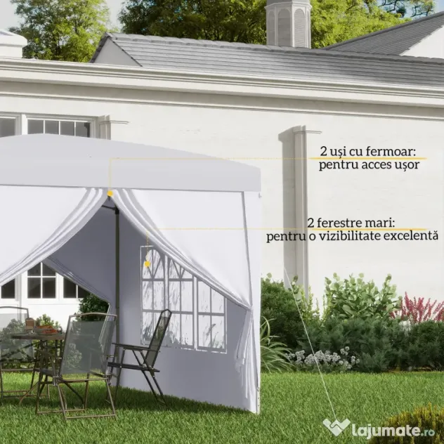 Outsunny Cort Impermeabil 3x3m Grădină, Panouri Laterale Pliabile, Oțel Oxford, Alb | Aosom Romania
