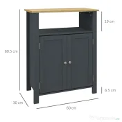 Kleankin Dulap Podea Baie Independent, Uși Duble, Raft, 60x30x80.5cm, Gri | Aosom Romania