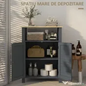 Kleankin Dulap Podea Baie Independent, Uși Duble, Raft, 60x30x80.5cm, Gri | Aosom Romania