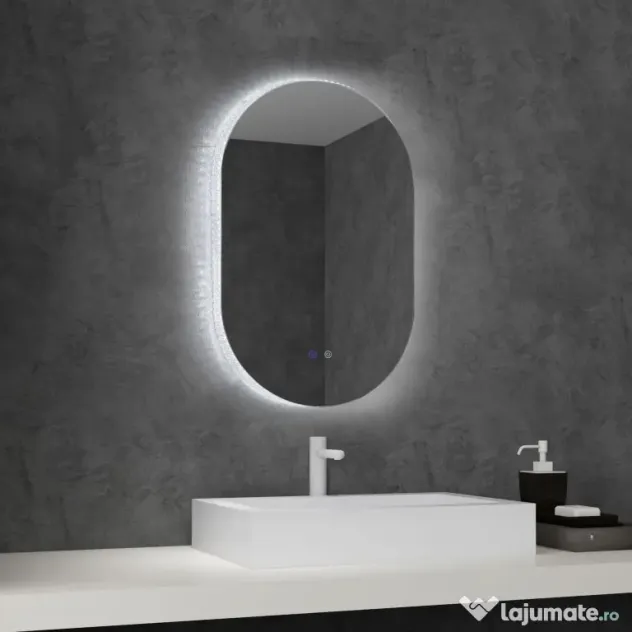 kleankin Oglindă de Perete cu Lumină LED în 3 Culori și Funcție Anti-Aburire, 81x51x4.5 cm, Transparent | Aosom Romania