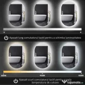 kleankin Oglindă de Perete cu Lumină LED în 3 Culori și Funcție Anti-Aburire, 81x51x4.5 cm, Transparent | Aosom Romania