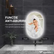 kleankin Oglindă de Perete cu Lumină LED în 3 Culori și Funcție Anti-Aburire, 81x51x4.5 cm, Transparent | Aosom Romania