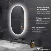 kleankin Oglindă de Perete cu Lumină LED în 3 Culori și Funcție Anti-Aburire, 81x51x4.5 cm, Transparent | Aosom Romania