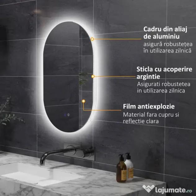 kleankin Oglindă de Perete cu Lumină LED în 3 Culori și Funcție Anti-Aburire, 81x51x4.5 cm, Transparent | Aosom Romania
