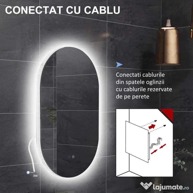 kleankin Oglindă de Perete cu Lumină LED în 3 Culori și Funcție Anti-Aburire, 81x51x4.5 cm, Transparent | Aosom Romania