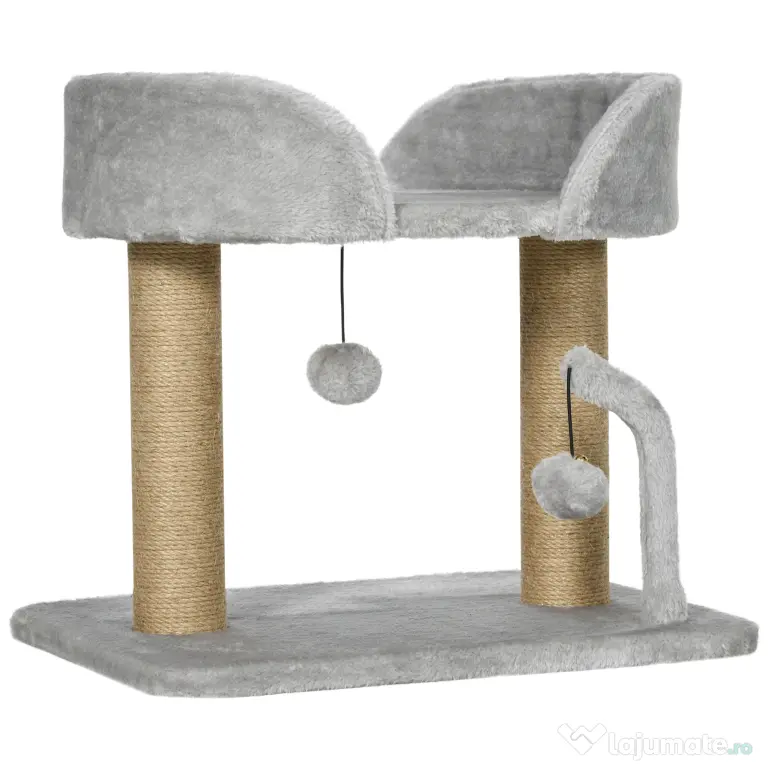 PawHut Ansamblu de Joacă pentru Pisici cu Sisal pentru Zgâriat, Culcuș și Bile, 48x38x42 cm, Gri | Aosom Romania
